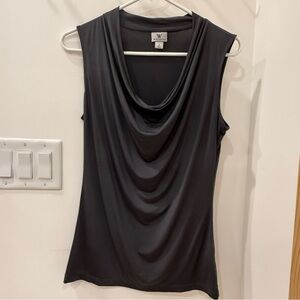 ✅5/$25 Worthington small silky gray sleeveless Blouse shell draped neck tank top